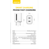 Быстрое зарядное УСТРОЙСТВО ASPOR, быстрое ЗАРЯДНОЕ УСТРОЙСТВО 2 В 1, 45 ВТ Для IPHONE, Samsung, Vivo \ & Honor и т. д. - 6 miniature
