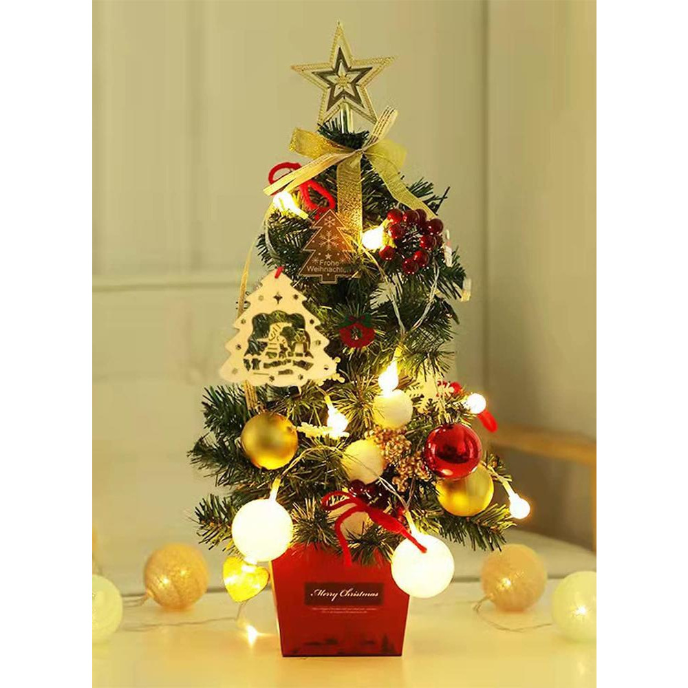 شجرة صناعية صغيرة مقاس 20 بوصة مع مصابيح Led وشجرة على شكل نجمة ومجموعة زينة يمكنك صنعها بنفسك، زينة مثالية تعمل بالبطارية للعام الجديد - 1