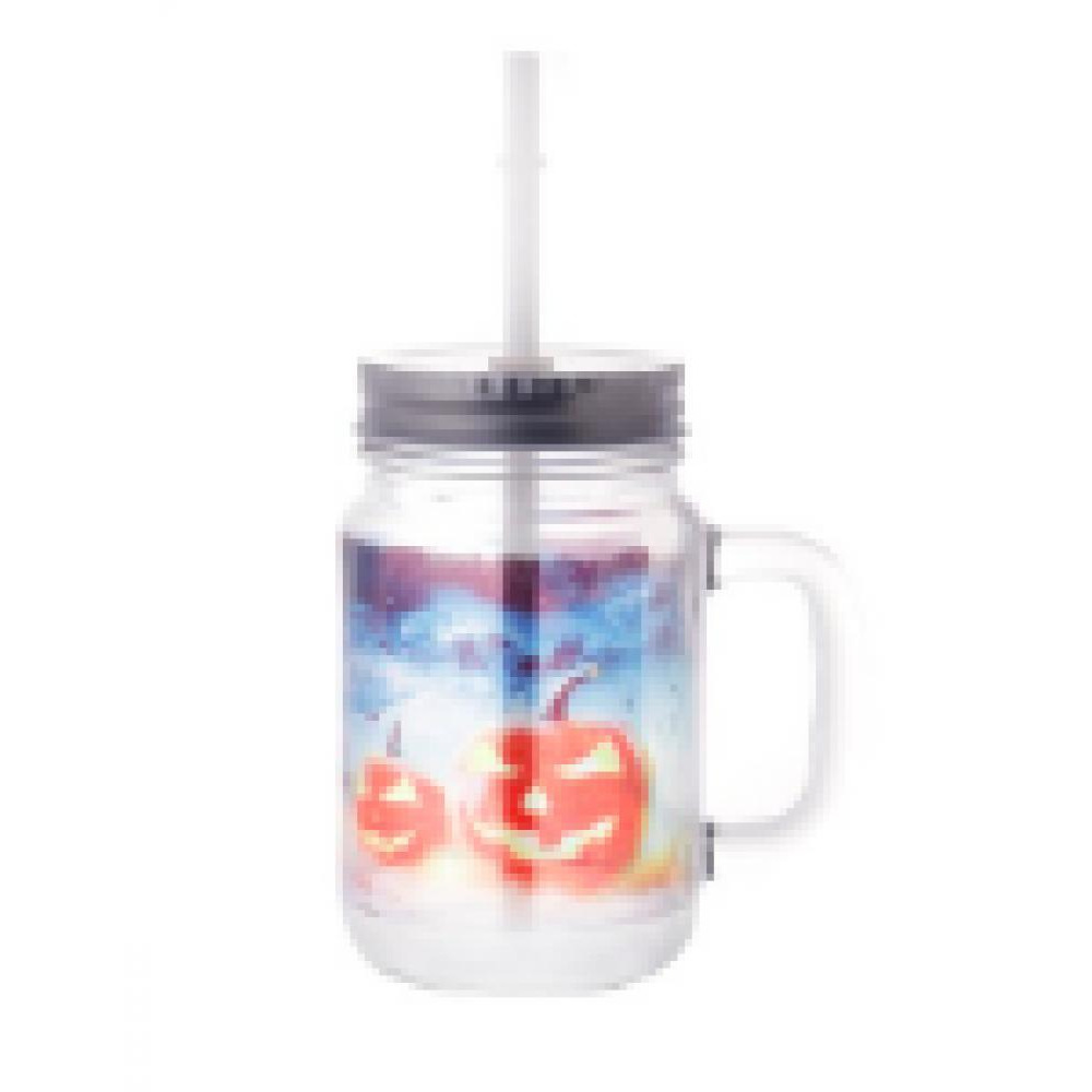 Halloween Pumpkin 300ml Mason Jar with Turnable Lid & Straw - 1