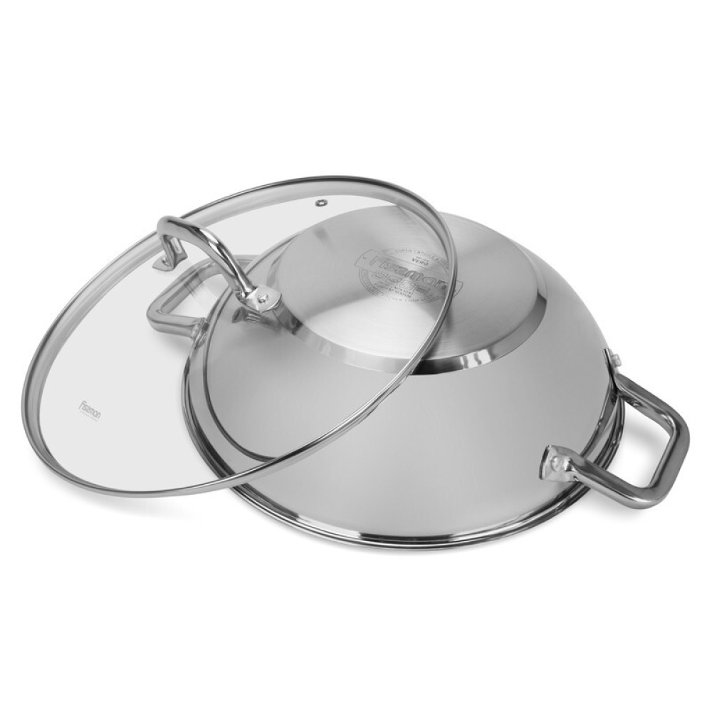 Fissman Wok Vero 32cm/5LTR With Glass Lid Stainless Steel - 3