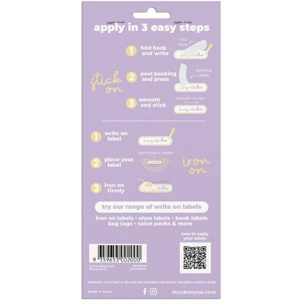 مجموعة أدوات مدرسية أساسية من Stuck ON You، سهلة الاستخدام، مقاومة للماء والخدش، 105LABES، حفلة باستيل - 2
