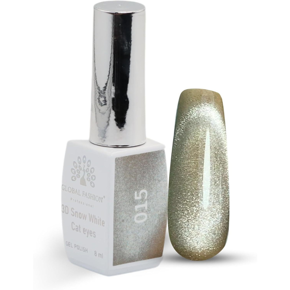 طلاء جل عيون القطة 3D Snow White من Global Fashion Professional 8ML - أظافر لامعة تدوم طويلاً، (015، 8 مل) - 1