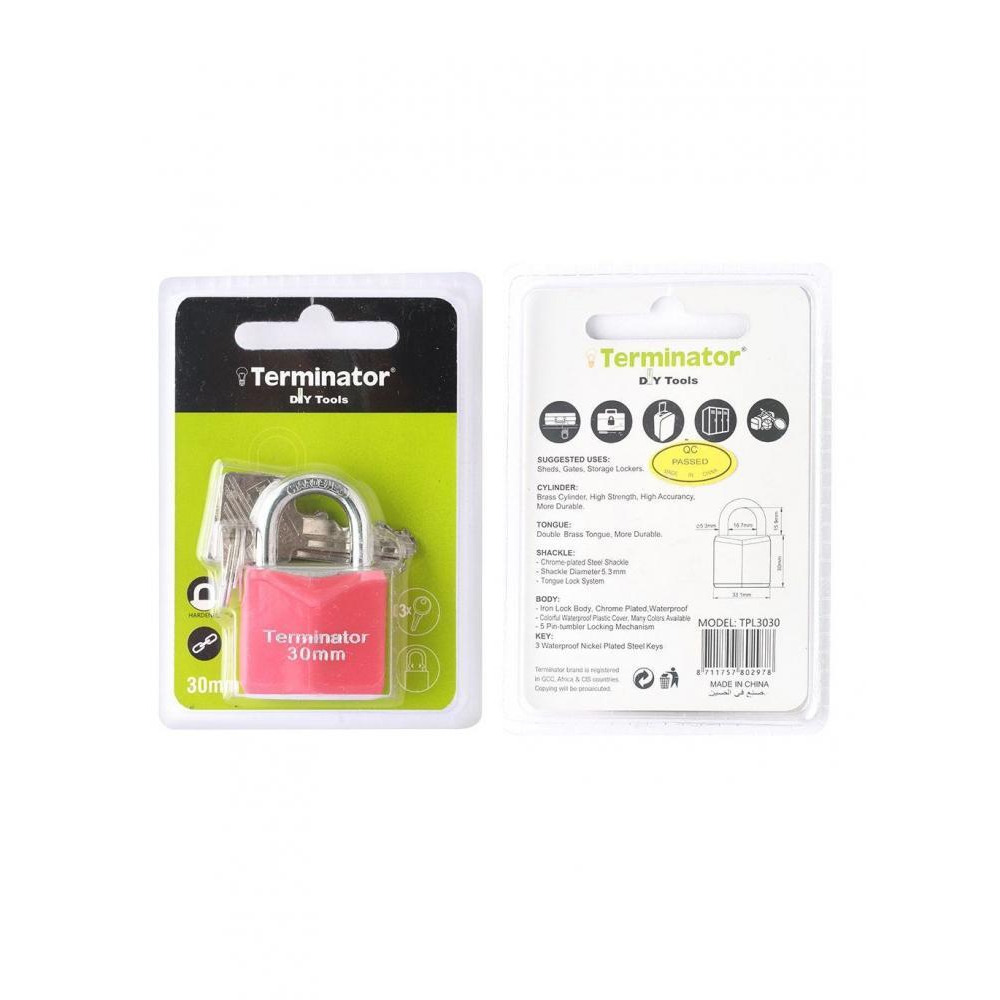 Terminator brand Pad Lock 30 mm Red - 1