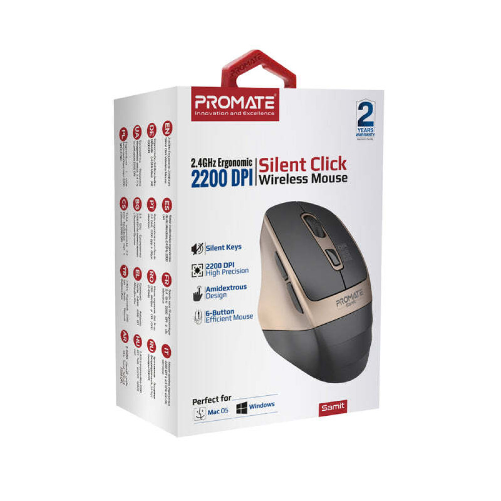 Promate Samit 2.4GHz Ergonomic 2200 DPI Silent Click Wireless Mouse - 1