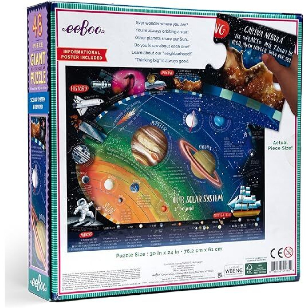 eeBoo: Solar System \& Beyond Giant Puzzle - 48 Pieces - 30 x 24 Rectangular Jigsaw Puzzle, Includes Informational Poster, Kids Ages 4+ - 2
