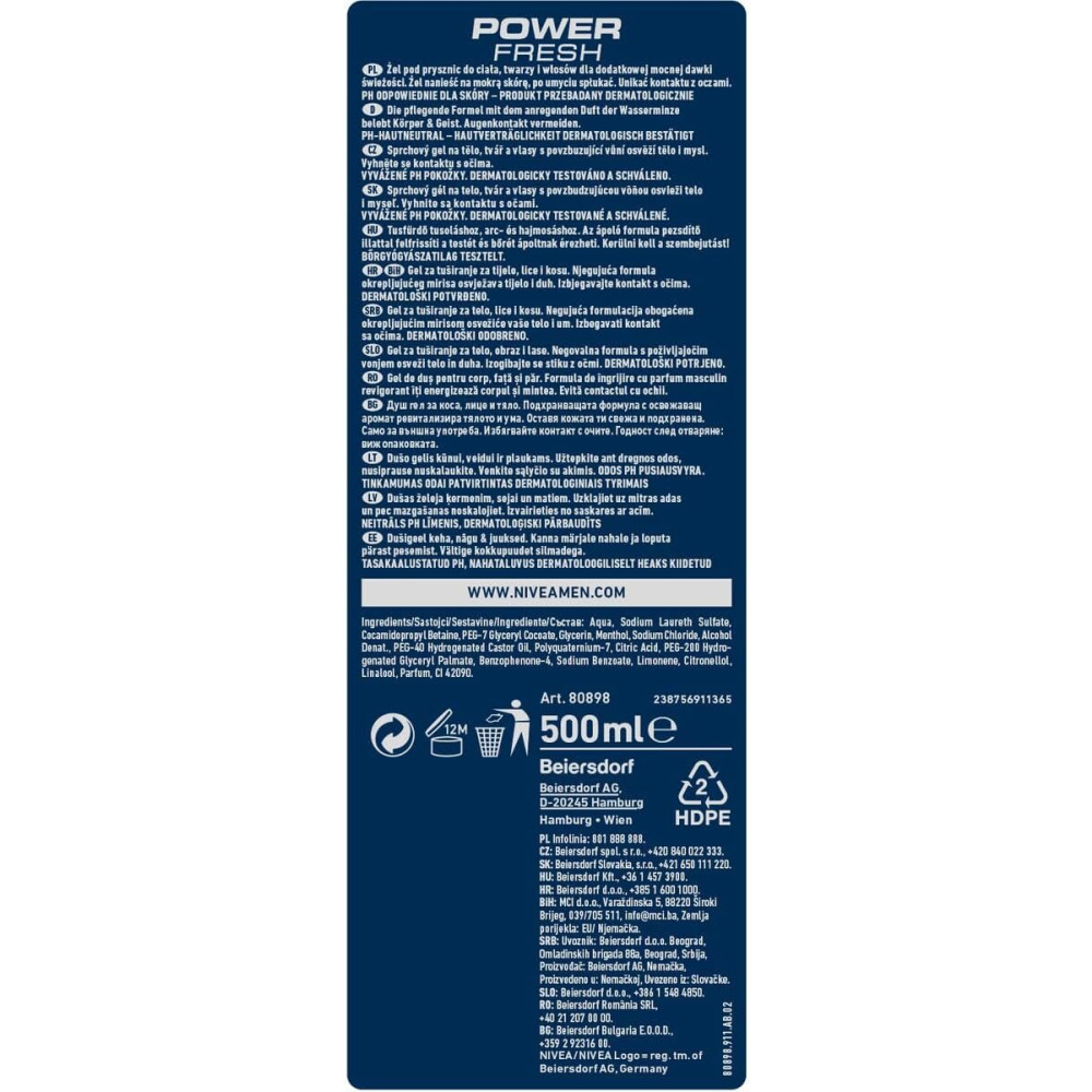 Nivea Men, Shower Gel for Body Power, Face & Hair, 500 ml - 2