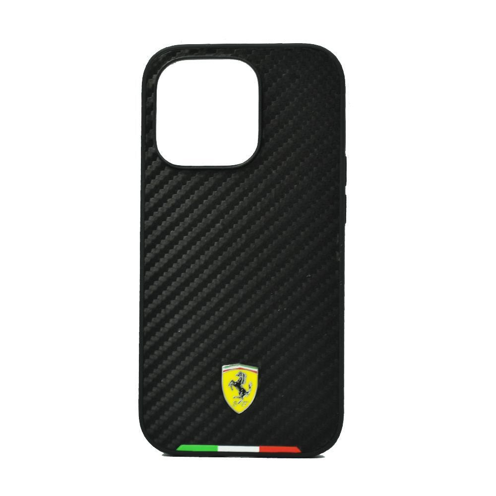 Ferrari Hc Pu Carbon Effect Case With Italian Flag Line For Iphone 14 Pro Black - 1
