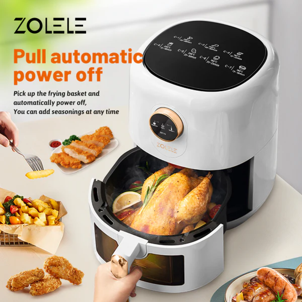 ZOLELE ZA004 Electric Air Fryer 4.5L Capacity Non-Stick Coating Frying Basket Knob Control Temperature 80-200 Degree Celsius 4D Hot Air Circulation - 3