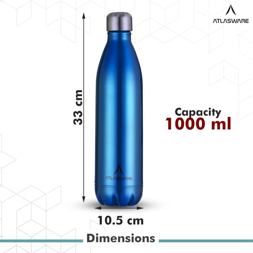 Atlasware Stylish Stainless-Steel Vacuum Dark Blue Water Bottle, 1000 ml  - 2