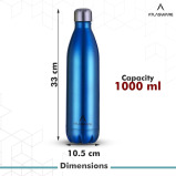 Atlasware Stylish Stainless-Steel Vacuum Dark Blue Water Bottle, 1000 ml  - 2 miniature