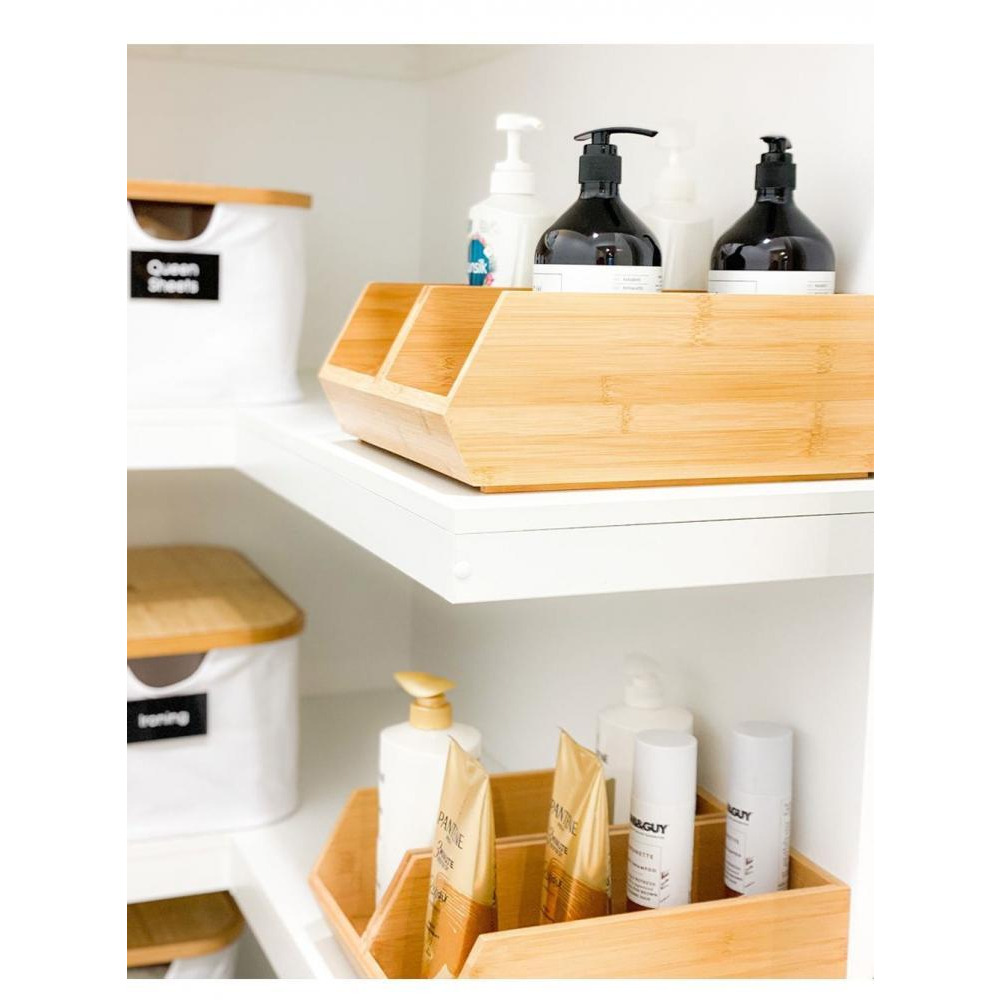 Little Storage Bamboo Stackable Organizer Large with Divider - 2