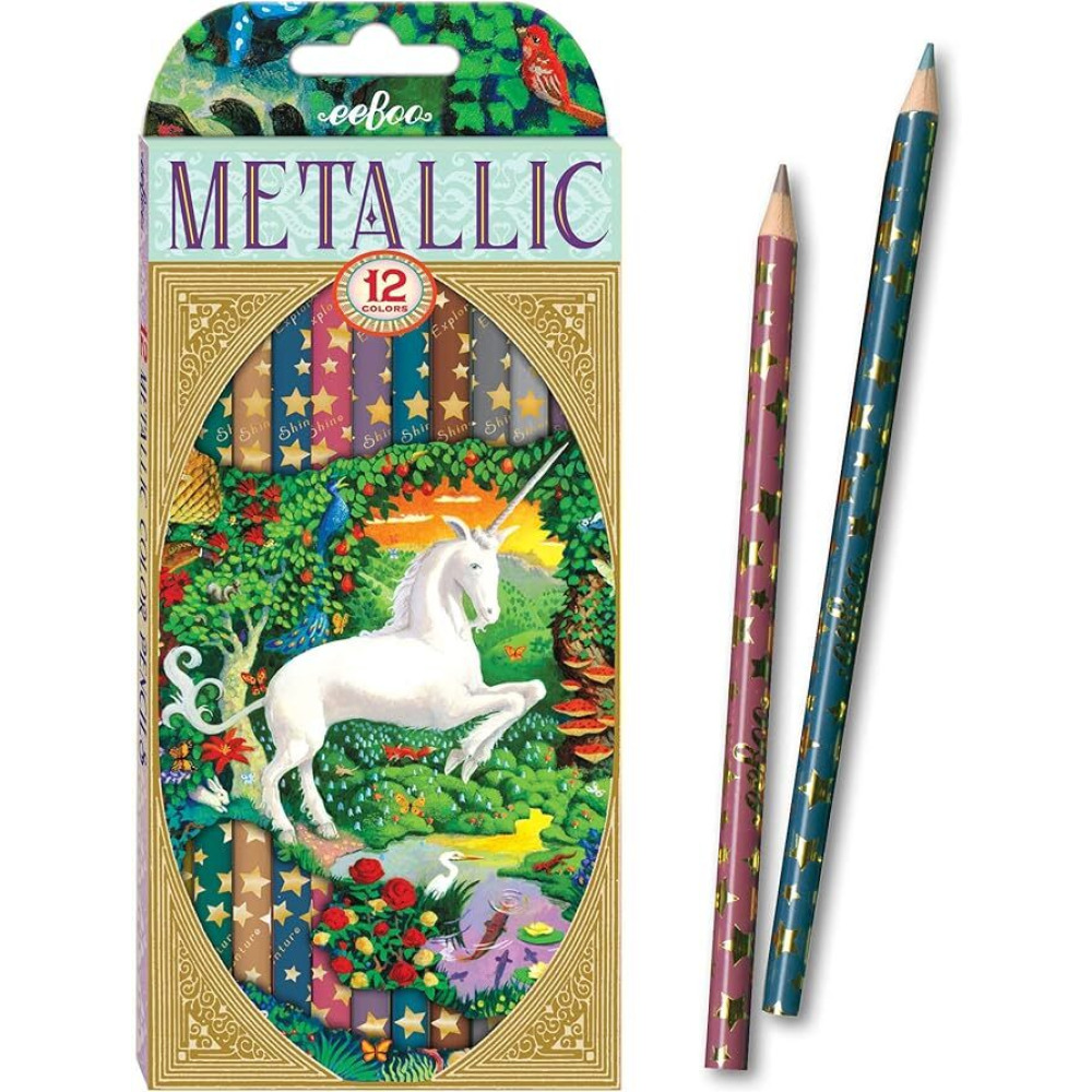 eeBoo Unicorn Metallic Color Pencils\/ Set of 12, Multicolor for kids to learn Drawing and fun learning.  - 1