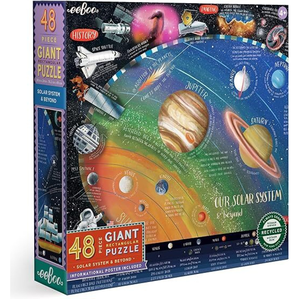 eeBoo: Solar System \& Beyond Giant Puzzle - 48 Pieces - 30 x 24 Rectangular Jigsaw Puzzle, Includes Informational Poster, Kids Ages 4+ - 1