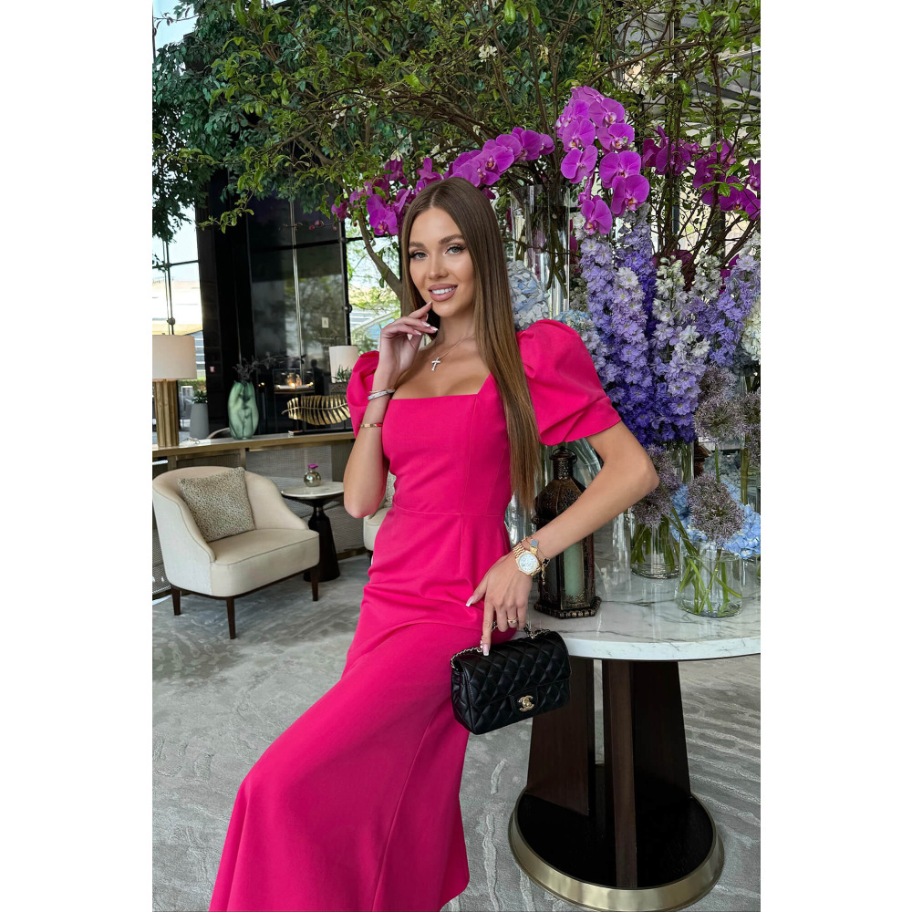 Godet Silhouette Square Neck Midi Dress (Fuchsia), size L - 2