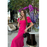 Godet Silhouette Square Neck Midi Dress (Fuchsia), size L - 2 miniature