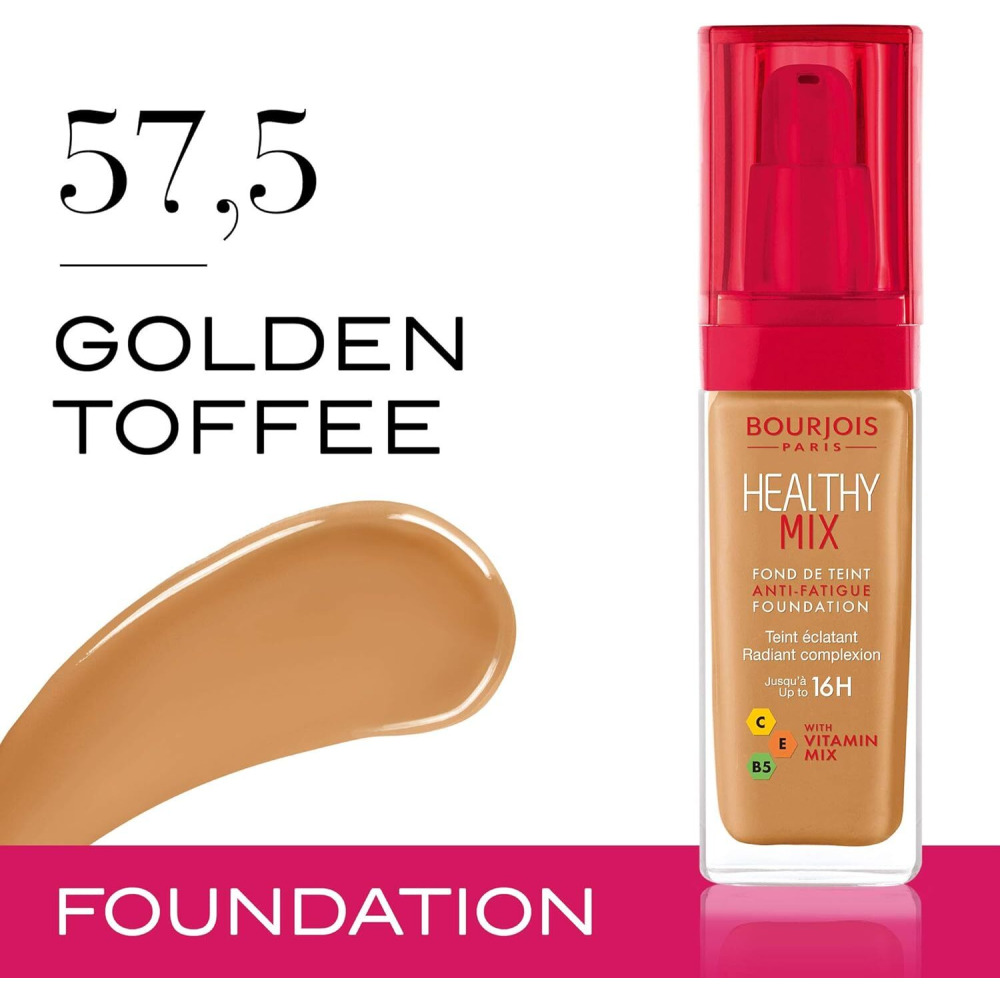 Bourjois Healthy Mix Anti-Fatigue Liquid Foundation 57.5 Golden Toffee, 30 ml - 2