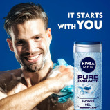 Nivea Men 3 in 1 Shower Gel, Pure Impact Fresh Scent, 250 ml x 3 pcs - 2 miniature