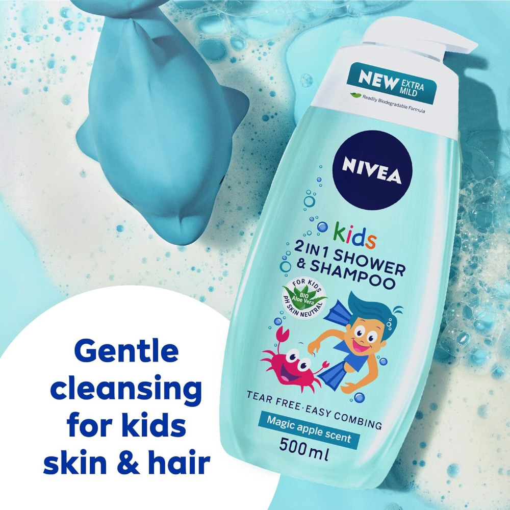 Nivea Kids 2 in 1 Shower & Shampoo Bath, Bio Aloe Vera Apple Scent, 250 ml - 2