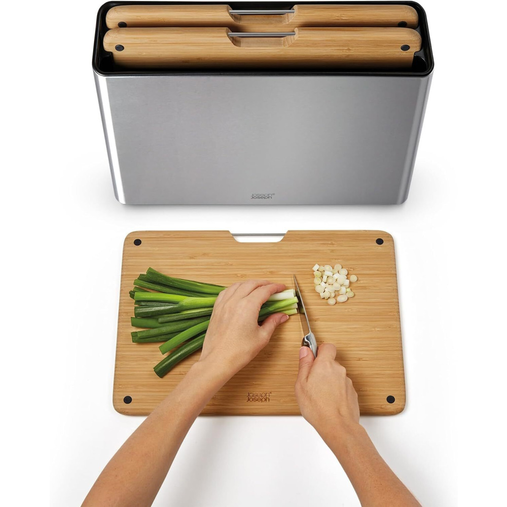Joseph Joseph Folio Premium 3-Piece Chopping Board Set, Slimline Case for Organised Kitchen Storage, Large, Stainless Steel and Bamboo - 2
