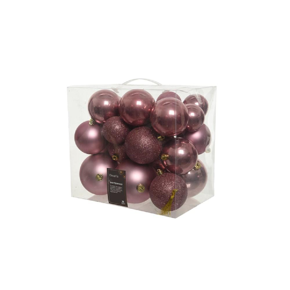 مجموعة Kaemingk Decoris Baubles لامعة ومطفأة اللمعة ومزيج لامع باللون الوردي المخملي - 1