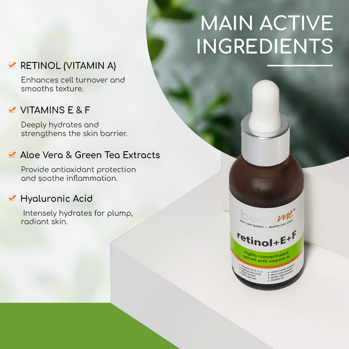 Buy BEAUME Highly Concentrated Retinol Serum with Vitamins A, E, F, C,  Hyaluronic Acid, Aloe Vera, Green Tea Extract, 30ml  Made in EU in Dubai,  UAE | WEE (00136631)