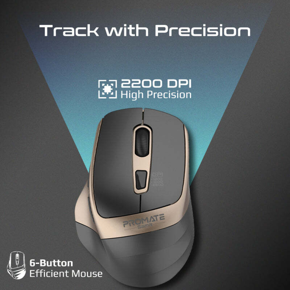 Promate Samit 2.4GHz Ergonomic 2200 DPI Silent Click Wireless Mouse - 3