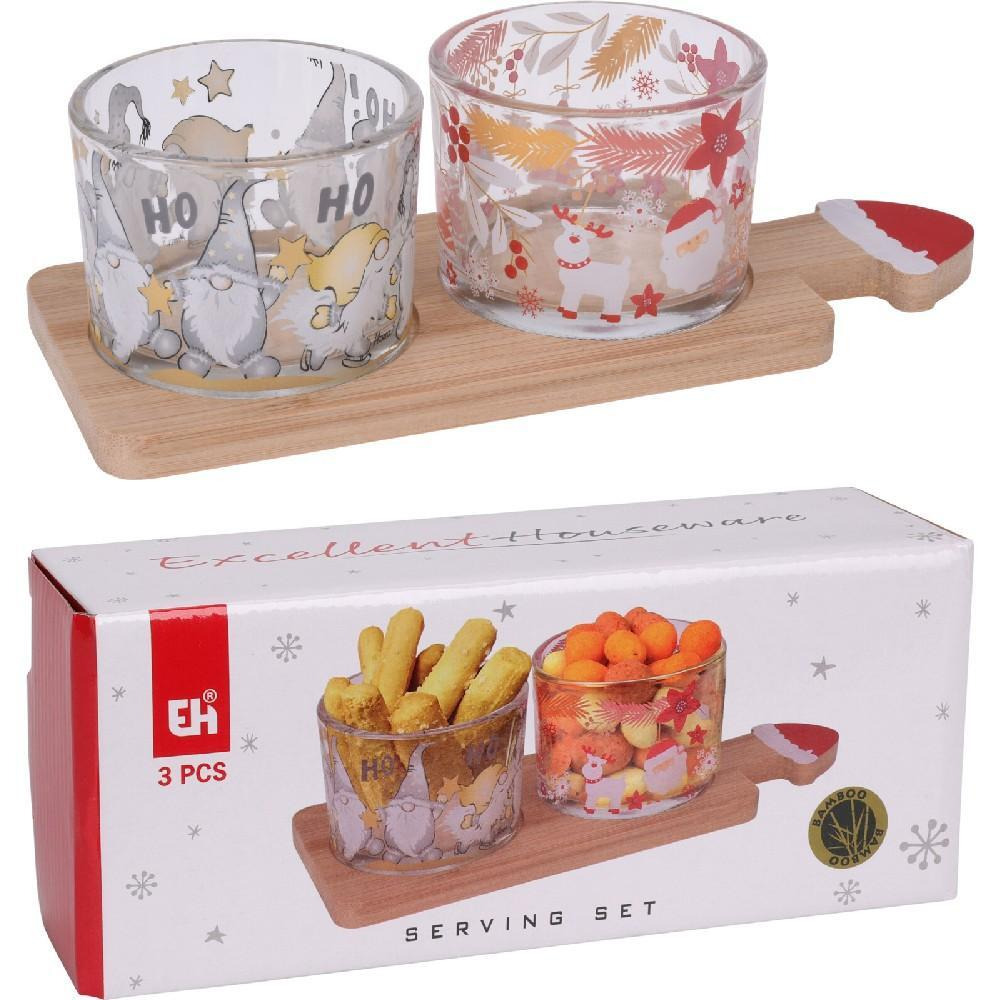 Koopman Xmas Serving Bowls with Bamboo Tray Set of 3 - 1