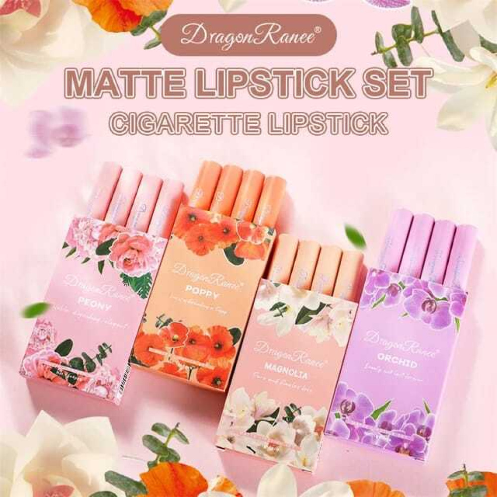 Dragon Ranee, 4PCS Matte Cigarette lipstick Set, Velvet Smooth Nude Lipstick Nude Lip Gloss Kit,Long Lasting Non-Stick Cup (MAGNOLIA) - 2