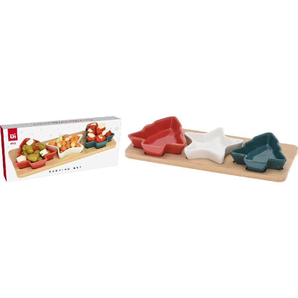 Koopman Xmas Serving Bowls with Bamboo Tray Set of 4 - 1