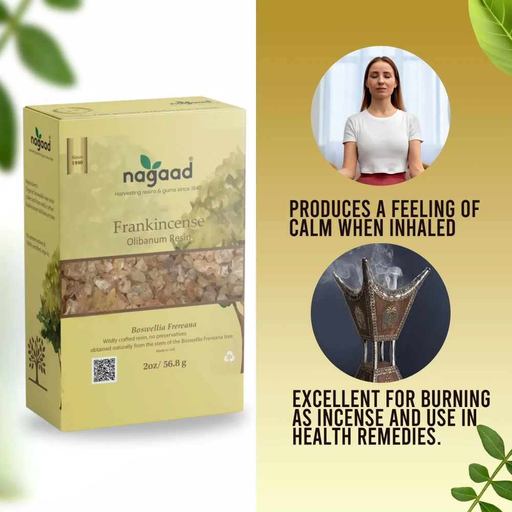 Nagaad Frankincense Boswellia Frereana Resin – 100% Organic, Wild Harvested Luban for Aromatherapy, Meditation, Purification & Stress Relief – 56.8g - 4