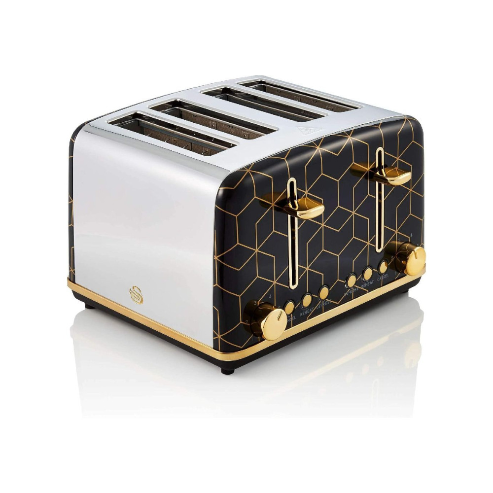 Swan Tribeca, 4 Slice Toaster, Multiple Functions \& Browning Control, Glamour 20s Art Dec Design, Black \& Rose Gold - 1