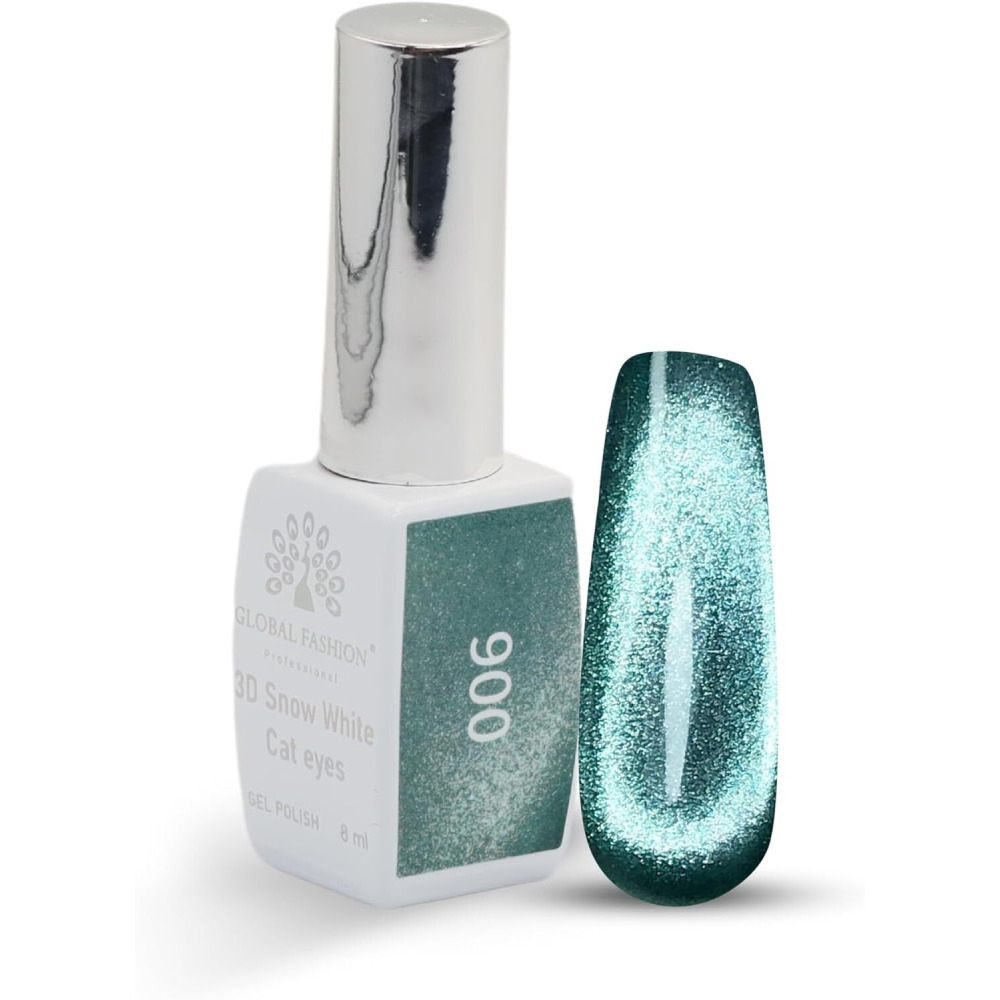 Global Fashion Professional 8 МЛ 3D Snow White Cat Eye Gel POLISH - Стойкий, МЕРЦАЮЩИЙ ЛАК ДЛЯ ногтей, (006, 8 мл) - 1