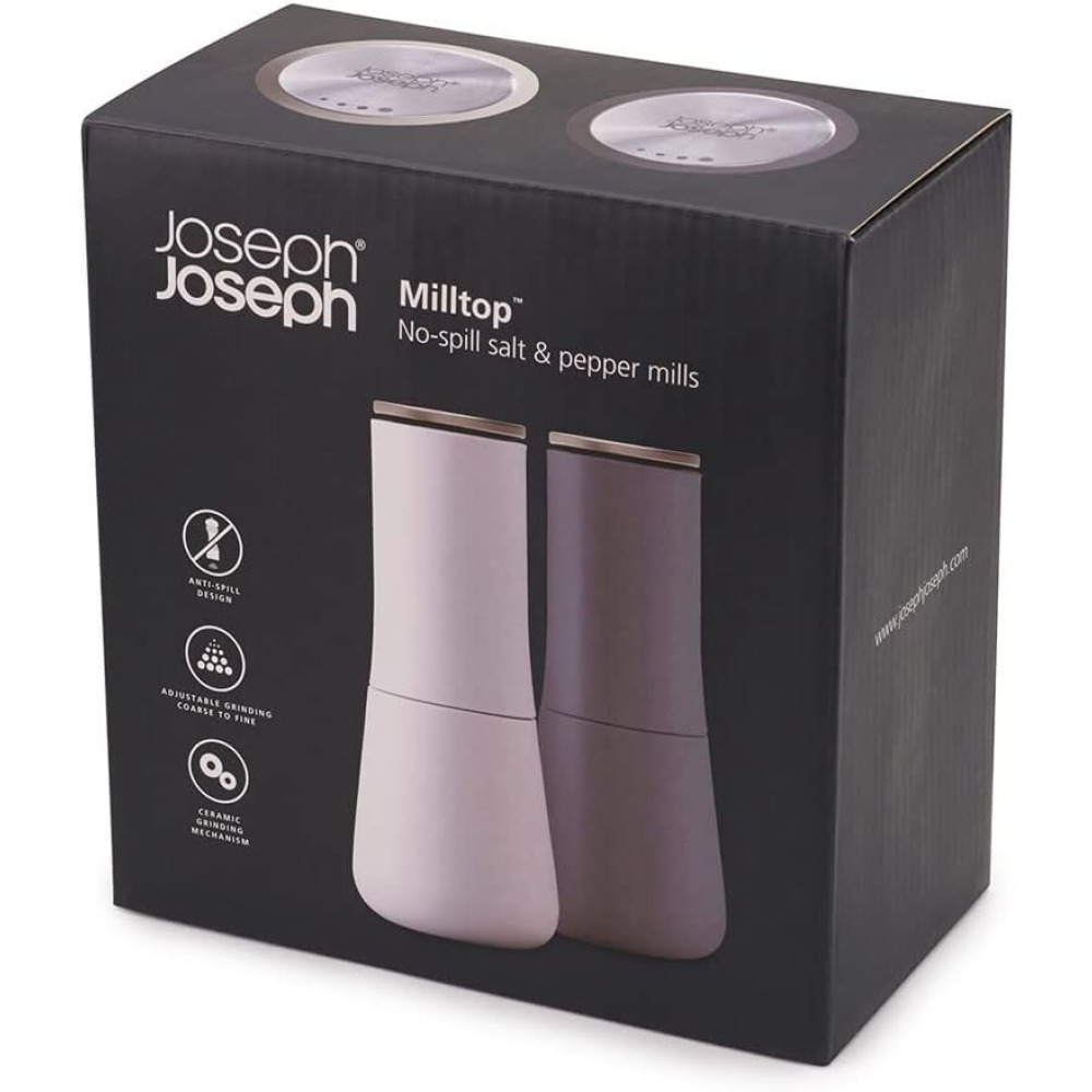 Joseph Joseph Milltop Salt and Pepper Grinder Set with Adjustable Grind Size Coarseness, Dark Gray/White - 6