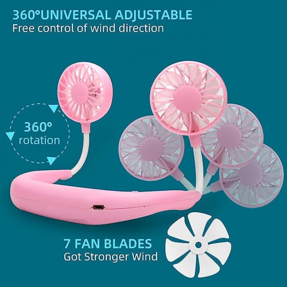 Portable Neck Fan, USB Rechargeable Fan, Hands Free Mini Personal Wearable Necklace Fan can Rotate 360Freely with Dual Wind Head and 3 Level Air Flow  - 1