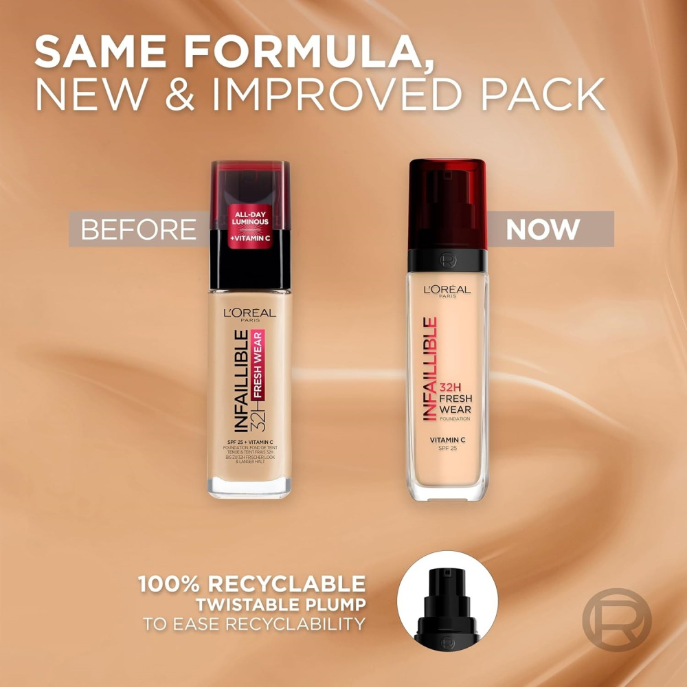L'Oreal Paris Infaillible 32H Freshwear Foundation, SPF 25, 100 Warm, 30ml - 3