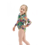 KID's Closed Back One-piece Swimsuit with Sleeves, Tropical Vibes, size 104 - 3 miniature