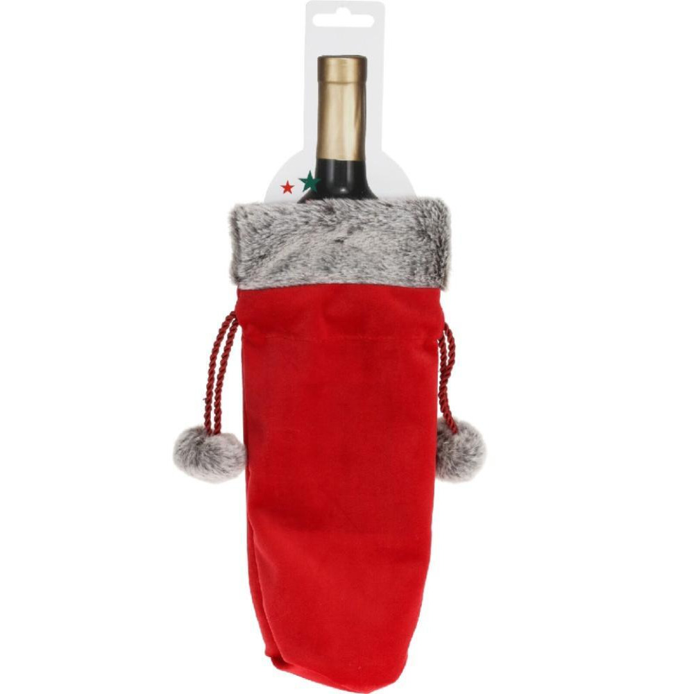 حقيبة زجاجات كوبمان لعيد الميلاد باللون البني والفراء الأحمر - 1