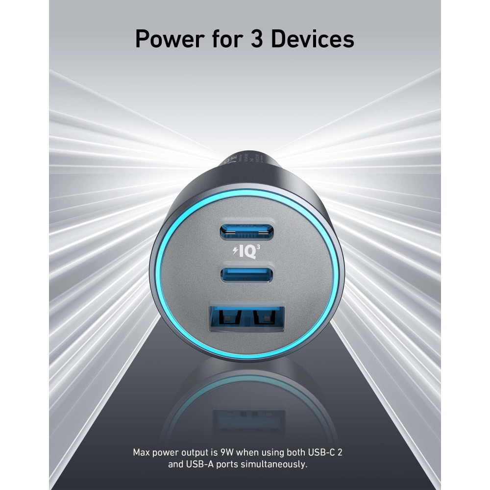 شاحن ANKER 535 POWERDRIVE 67 واط 2c/1a Pd مع كابل C-C بطول 3.2 قدم، رمادي - 2