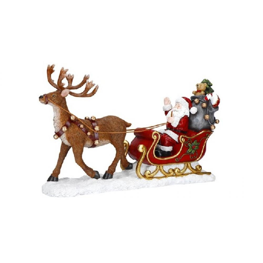 Christmas Creations Santa In Sleigh With Elk Poly - 1