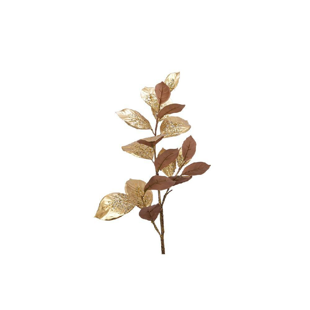 Kaemingk Decoris Spray On Stem Polyester Glitter Leaves Gold - 1