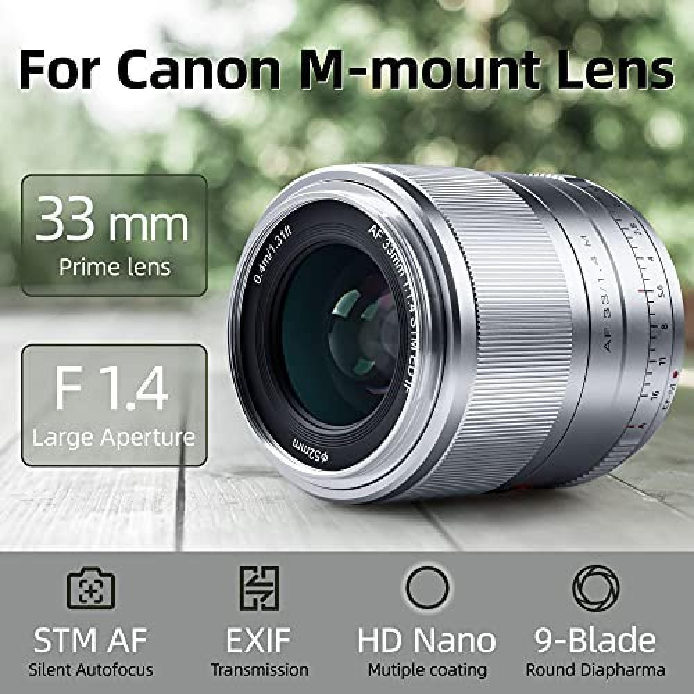 VILTROX 33mm F1.4 M STM Auto Focus APS-C Prime Lens for Canon EF-M Mount Mirrorless Camera EOS M3 M5 M6 M6II M10 M100 M200,Silver - 1