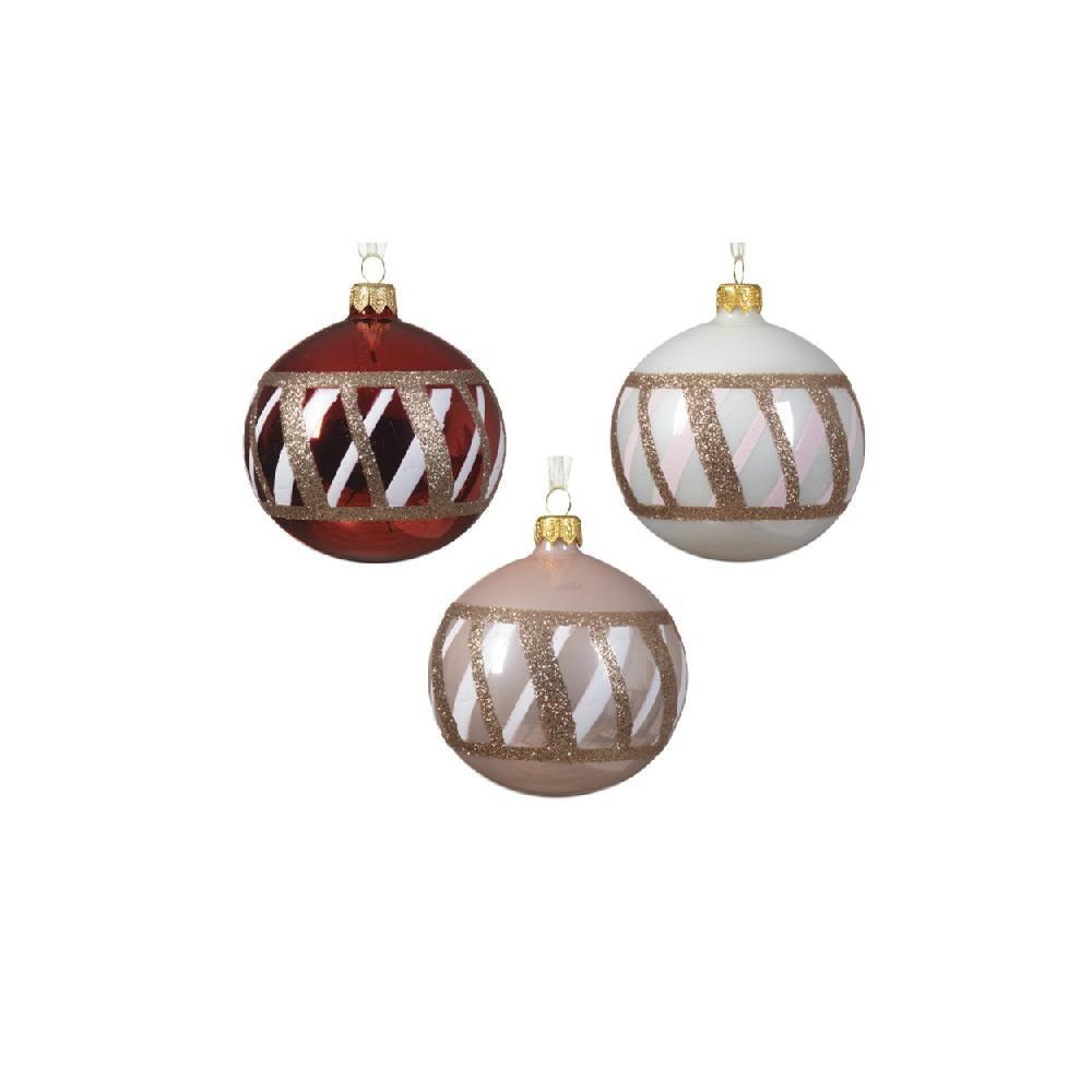 Kaemingk Decoris Bauble Glass Enamel Shiny Check Assorted 1 Piece - 1