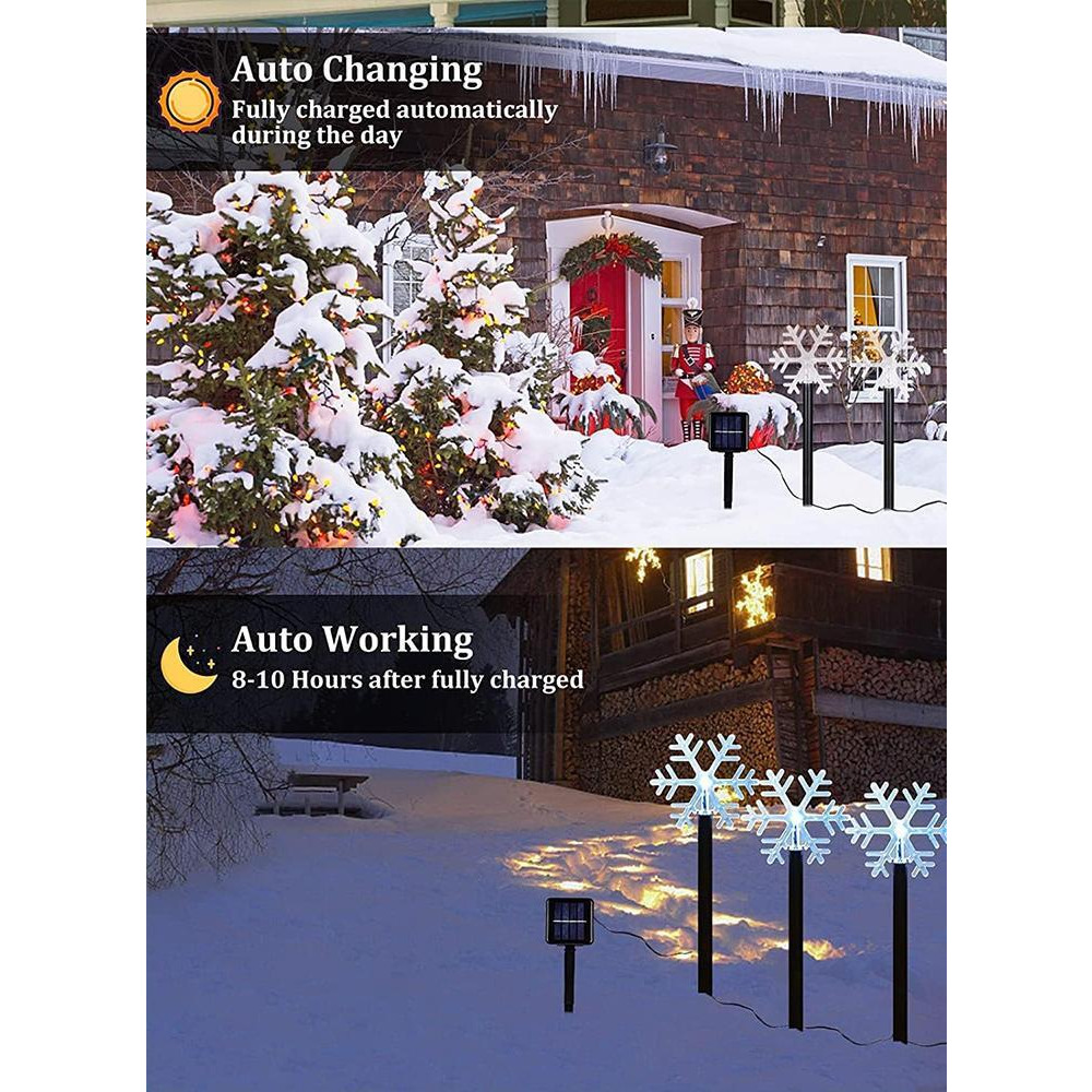 Set of 5 Outdoor Solar Powered Snowflake Pathway Lights - 4