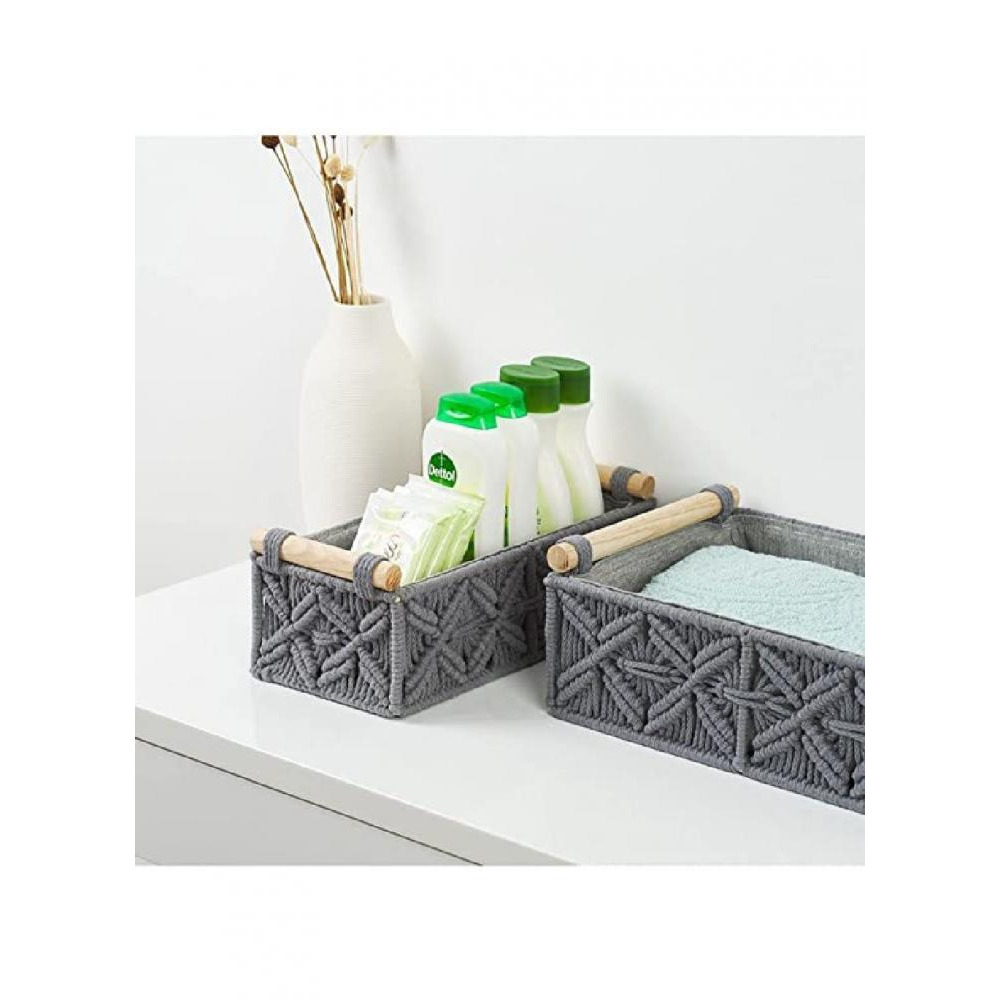 Homesmiths Small Cotton Rope Basket With Handle Grey 30 x 14 x H9 cm - 4