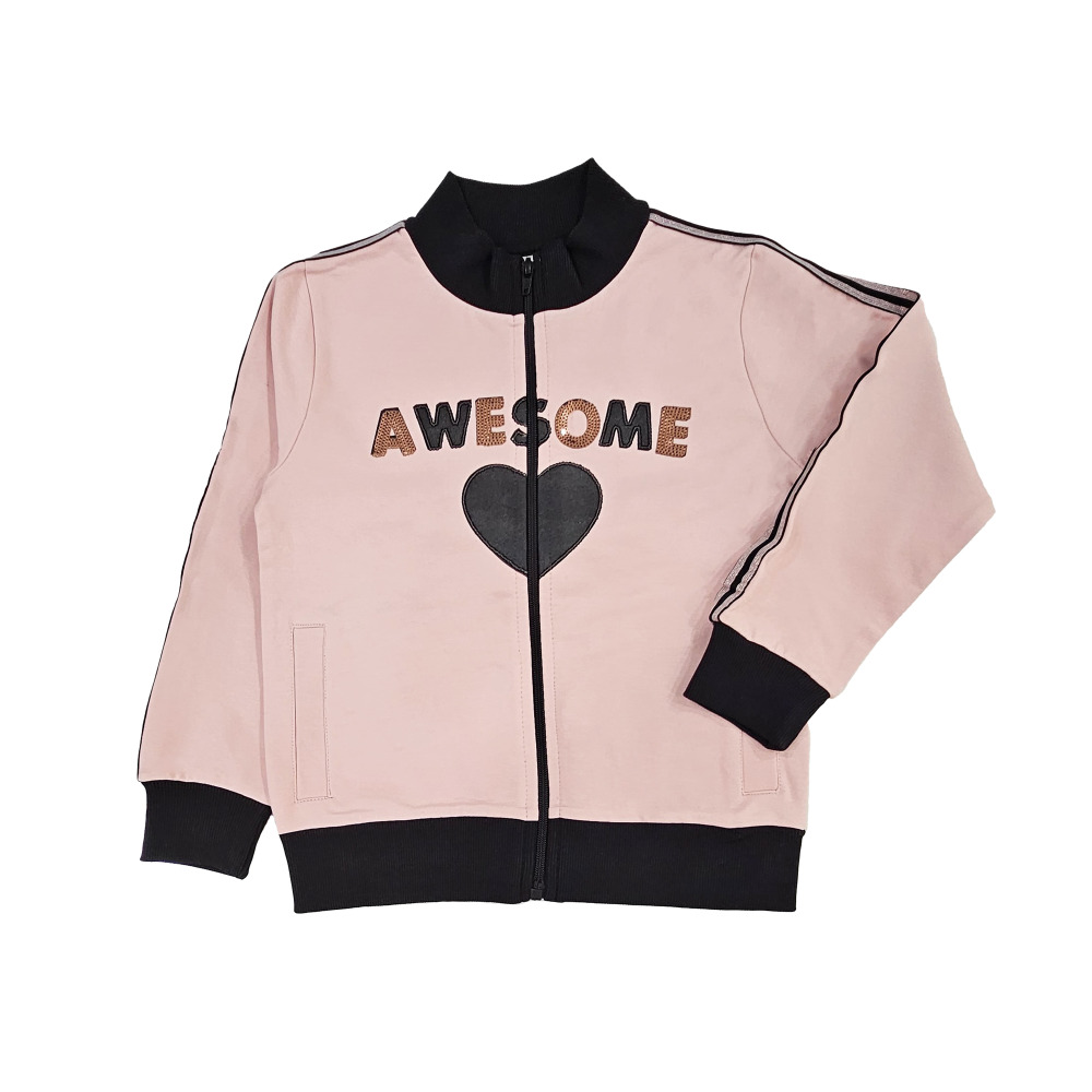 طقم مكون من قطعتين للبنات، جاكيت بأكمام طويلة وبنطال رياضي (2-3 سنوات) - وردي - 4