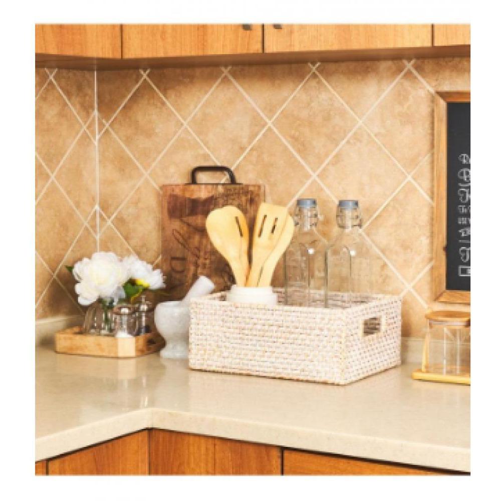 Homesmiths Whitewashed Rattan Storage Bins With Handles Medium - 5