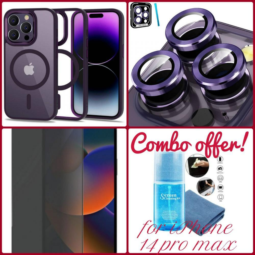 COMPLETE PROTECTION FOR YOUR MOBILE IPHONE 14 PRO TPU MAGSAFE CASE PURPLE 1 PC CAMERA PROTECTION 2 PCS OZON PRIVACY SCREEN PROTECTOR 1 PC OZON 5D SCR - 1