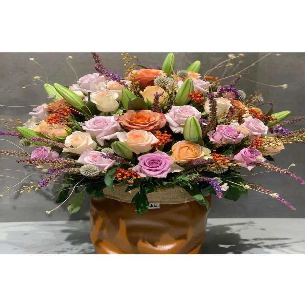 Lavender Floral Arrangement - Luxury Bouquet with Rose Deep Purple & Eucalyptus - 1