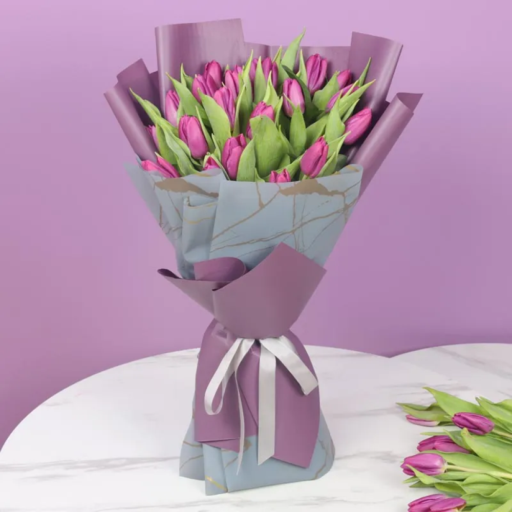 Purple Beauty 21 Tulips Bouquet - 1