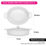 Fissman Oval Baking Dish with Glass Lid 31cm/2.1LTR, Porcelain - 3 miniature